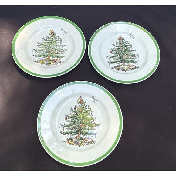 VTG Spode Christmas Tree 8" Salad Dessert Plates - England S3324 - Set Of 3 - Picture 1 of 8